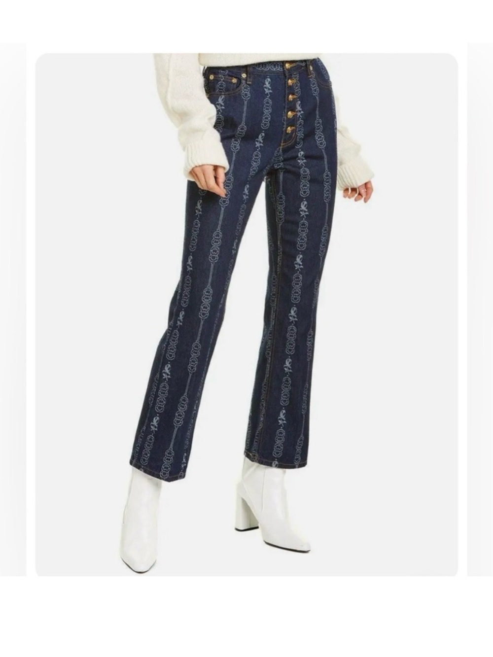 Tory Burch Dark Blue Jeans with Gold Buttons